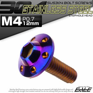 SUS304 フランジ付き ボタンボルト M4×12mm P0.7 六角穴 焼きチタン色 ステップホール ステンレス ボルト TR0197