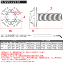 チタンボルト M6×25mm P1.0 ボタンボルト スノーヘッド ホール デザインボルト トルクス穴 レインボー JA1385_画像4