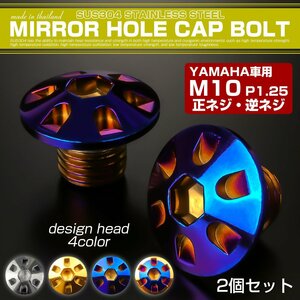 ミラーホールカバーボルト キャップ M10×10mm P1.25 正ネジ 逆ネジ 2個セット ヤマハ車用 デザインヘッド SUS304 焼きチタン TH0188