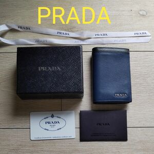 PRADA カードケース 名刺入れ 2M0945 SAFFIANO RIGA ブルー ブラックライン 黒 シンプル ロゴ プラダ