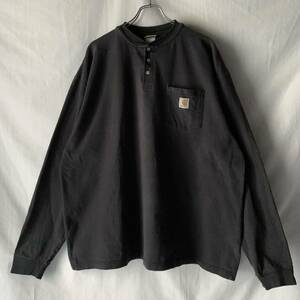 90s Carhartt カーハート ヘンリーネック 長袖 Tシャツ ロンT ブラック メンズ XL程度 ブラック 黒 ヴィンテージ OLD