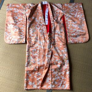 着物 襦袢 半衿 子供用 100-120 女の子 橙色 梅の花