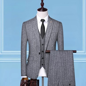 メンズ ビジネススーツ スーツセットアップ 3点セット スラックス テーラードジャケット ベスト パンツ 色/サイズ選択可 グレー L