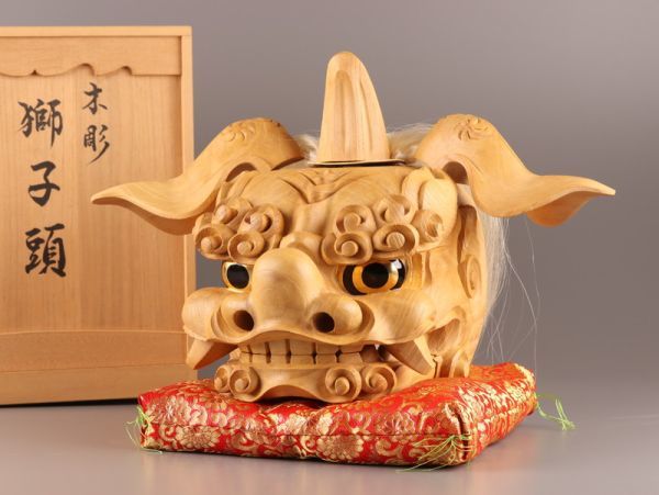 蔵出し 時代物 明治期頃 獅子頭 伝統美術工芸 木彫 魔除け