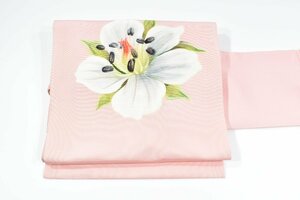 Art hand Auction [Sakuraba Kimono Store] Nagoya Obi Pink Flower Handbemalter stilvoller Obi Länge 342 cm ★Kimono Shop ne-373, Band, Nagoya-Obi, Maßgeschneidert