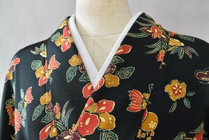 【桜庭呉服店】小紋 着物 花 秋草文 笹 モダン おしゃれ 身丈167cm 裄丈67cm　★ kb-2431