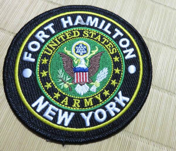 NY円型■黒緑◎新品ニューヨーク　New York ■アメリカ　US　激シブ　白頭鷲　 アーミー　フォート・ハミルトンFort Hamilton刺繍ワッペン