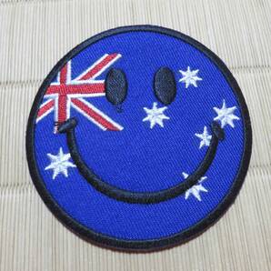 青円 笑顔 AU国旗◆新品オーストラリア 国旗 スマイルAustralian National Flag 顔ロゴ 刺繍ワッペン 激渋■洋服・衣類・衣服DIYの画像1
