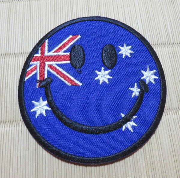 青円　笑顔　AU国旗◆新品オーストラリア　国旗　スマイルAustralian National Flag　顔ロゴ　刺繍ワッペン　激渋■洋服・衣類・衣服DIY