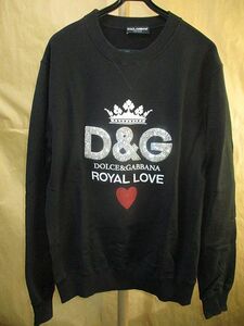 ドルチェ＆ガッバーナ　DOLCE&GABBANA　スワロフスキー D&G ROYAL LOVE ロゴ　スウェット　黒54