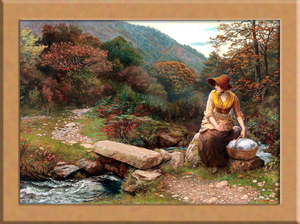 森の中で座る女性 A4 イギリス, 絵画, 油彩, 自然、風景画