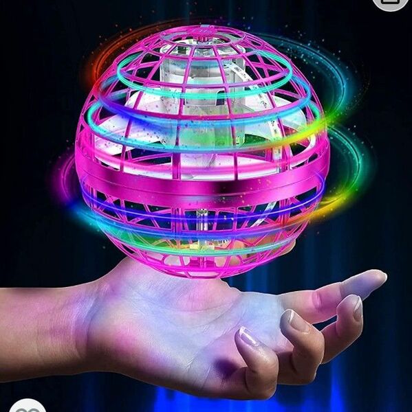 フライングボール ジャイロ 飛行ボール UFOおもちゃ トイブーメランスピナー ドローンおもちゃ LEDライト付き (ピンク)