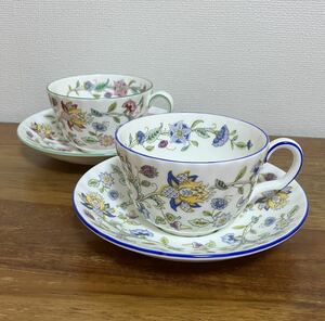 英国王室御用達　MINTON HADDON HALL とHADDON HALL BLUE ティーカップ　C/S 送料無料