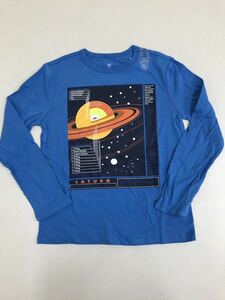 #GAP# новый товар #140# Gap # синий # футболка # long T# симпатичный дизайн # земля звезда # Saturn #21#2-1