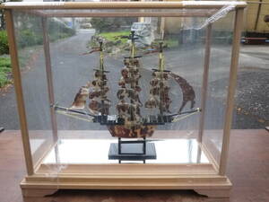 [2N30 O]book@ tortoise shell skill sailing boat ornament glass case interior Showa Retro / antique 