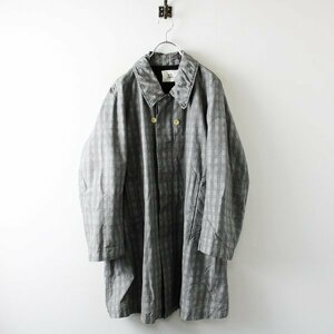 美品 定価6万 OUTIL ウティ MANTEAU LUZE CHECK チェック ハーフコート 0/グレー アウター オイルコーティング【2400013136488】