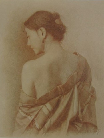 Sosuke Morimoto, [Woman Drawing], Portrait of a beautiful woman, Detailed, Rare art books and framed paintings, In good condition, free shipping, Artwork, Painting, Portraits