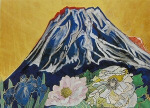  one-side hill lamp .,[ Fuji .. flower ], rare book of paintings in print * frame ., condition excellent,.... Tama ., Mt Fuji,.., new goods amount frame attaching, free shipping 