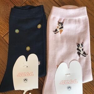 靴下　ソックス　猫　キャット柄　キウイ　フルーツ柄　日本製　フクスケ　福助