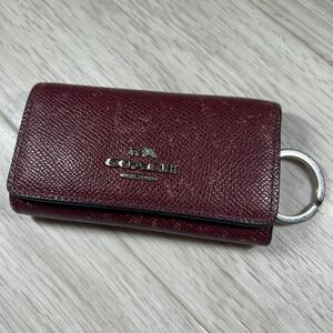 本物 コーチ 6連キーケース ワインレッド色系 COACH A74