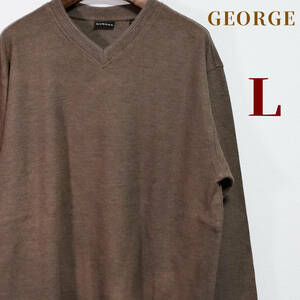 GEORGE Vネック ロングスリーブカットソー L ブラウン