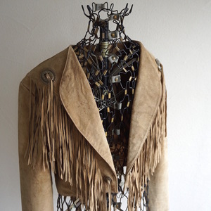 1980s~90s Vintage Scully fringe silver Conti . short suede Western jacket 6 M rank leather leather USA America old clothes 