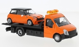 1/43ibekotei Lee loading car Mini Cooper orange Iveco Daily Transporter with Mini Cooper S 1:43 Bburago packing size 60