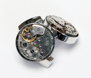 ◆WATCH 時計のカフスボタン ギア ONYX-ART LONDON CLM107 WATCH MOVEMENT STEAMPUNK CUFFLINK ROUD RHODIUM