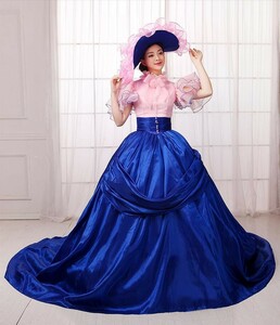cos6716ウェディングドレス コスプレ衣装 カラードレス ピンク＆青 帽子 パニエ プリンセスタイプ 女性S~XXXL限定