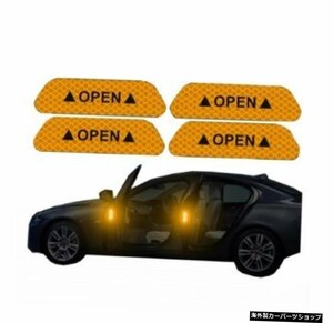 【4PCSイエロー】4PCS/セットカードアステッカーユニバーサル安全警告マークOPEN自動車用高反射テープエクステリアバイクヘルメット 【4PC