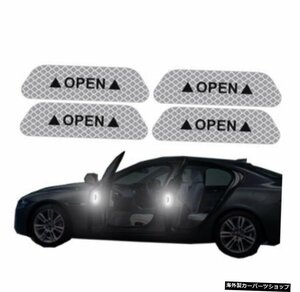 【4PCSシルバー】4PCS/セットカードアステッカーユニバーサル安全警告マークOPEN自動車用高反射テープエクステリアバイクヘルメット 【4PC