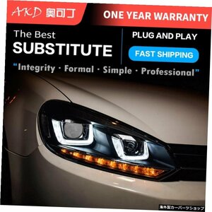 AKDチューニングカーヘッドライトVWGolk6ゴルフ6MK6ヘッドライトLEDDRLランニングライトバイキセノンビームフォグライトエンジェルアイオ