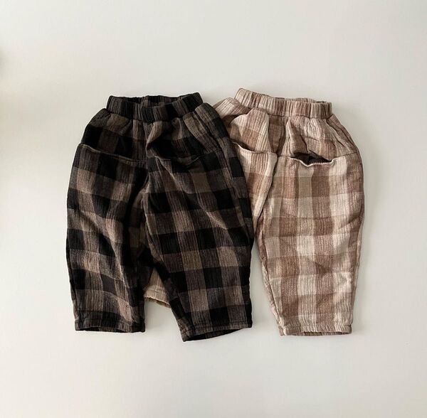 韓国子供服 big check pants キッズボトム 子供パンツ 子供ボトム 子供裏起毛ボトム キッズ裏起毛ボトム