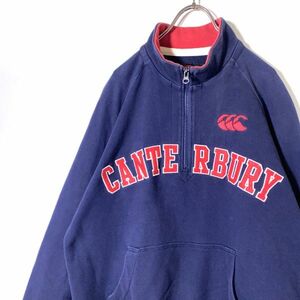 CANTERBURY カンタベリー ハーフジップ 刺繍ロゴ スウェットトレーナー メンズ Lサイズ 紺 ネイビー ラガー 匿名配送