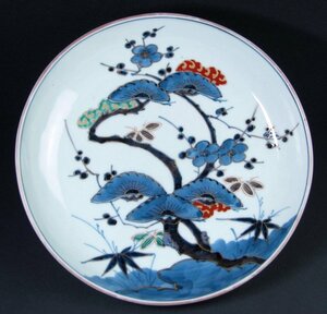 古伊万里　志田窯　染錦四君子文大皿　幅：28cm　江戸時代/22L071