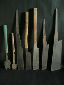 縦挽鋸などのジャンク品鋸セット　鉋鑿砥石玄翁鉞釿大工道具