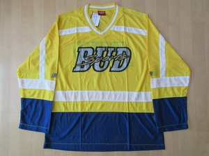 90's Budweiser SPORTS big Silhouette thin mesh hockey shirt L~XL rank yellow Budweiser sport beer BUD SPORT/