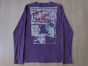 90's Paul Smith THE WORLD'S TOO SMALL FOR WALLS long sleeve T shirt L purple Paul Smith Germany Berlin. wall ..LONDON Paul Weller/