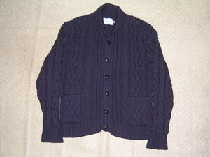  Britain made Stuart o- stay nStuart Austin cable braided wool knitted cardigan 36 navy blue 