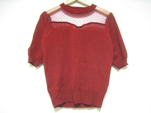 Heather Heather tops knitted cut and sewn . minute sleeve ound-necked chu-ru.. feeling red red free size 
