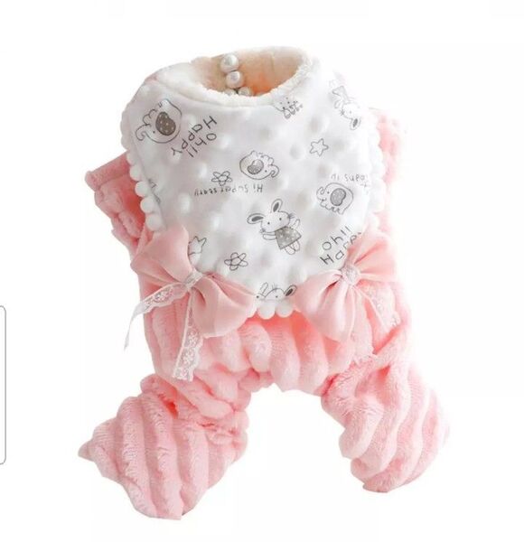 ペット 服M 202 ウェア 犬 ドッグ 超~可愛い モコモコ ふわふわ 温かい 防寒 ブピンク新品