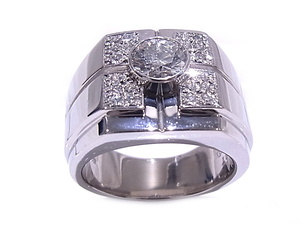 Pt900 platinum ring signet No-brand ring diamond centre 1.007ct side 0.18ct [ used ][ degree A][ beautiful goods ]