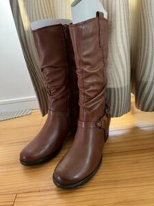  natural leather original leather long boots Brown stylish new goods 23.5cm 37 cow leather fashion 