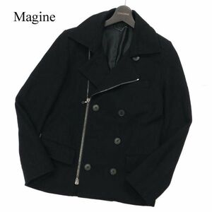 Magine マージン メルトン ウール★ ライダースジャケット風 Pコート Sz.44　メンズ 黒　C2T12589_C#N