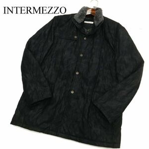 INTERMEZZO インターメッツォ レナウン コーティング加工 微光沢★ ファー スタンドカラー 中綿 コート Sz.M　メンズ 黒　C2T12504_C#N