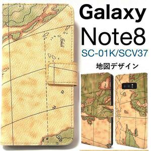 Galaxy Note8 SC-01K/Galaxy Note8 SCV37/ギャラクシー Note8 地図デザイン手帳型ケース ギャラクシー スマホケース