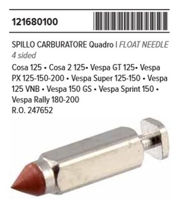 RMS 12168 0100 неоригинальный карбюратор SI игла ( float ) Vespa SPRINT/P/PX