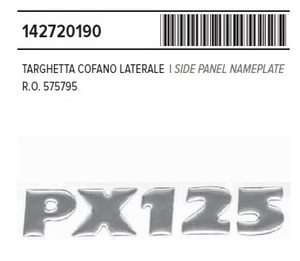 RMS 14272 0190 社外 外装 バッチ(サイドパネル) ベスパ P-X-1-2-5　文字分割シールタイプ