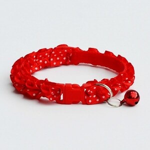 [bsy-a2] polka dot frill pet necklace dot pattern bell length adjustment possibility cat dog necklace nylon ( red )