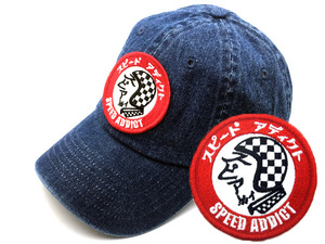 DENIM CAP SPEED ADDICT/デニムキャップスピードアディクト刺繍ワッペン野球帽子ベースボールキャップハーレーチョッパーバイクアメカジ